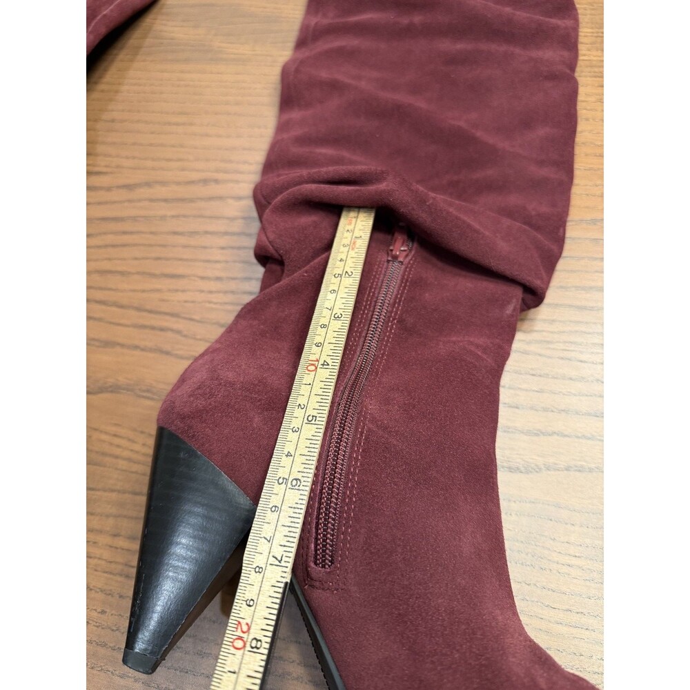 Suede Leather Boots Burgundy Pointed Cone Heels‎ 8M Boho Cottagecore Festival - Picture 11 of 11